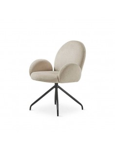 Silla de diseño ROB giratoria, tela beige y metal negro.