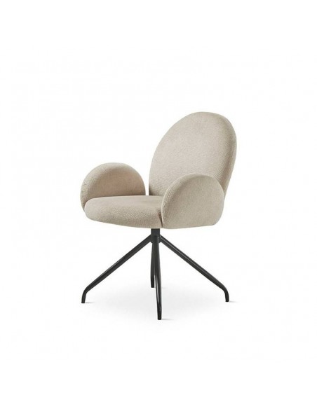 Cadeira giratória ROB de design, tecido bege e metal preto.