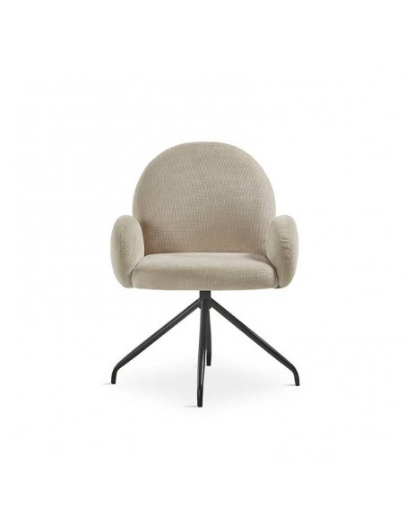 Silla de diseño ROB giratoria, tela beige y metal negro.