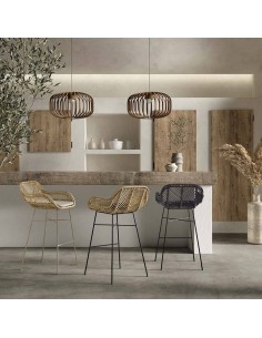 Taburete de ratan negro STARK 71, base metal. 2