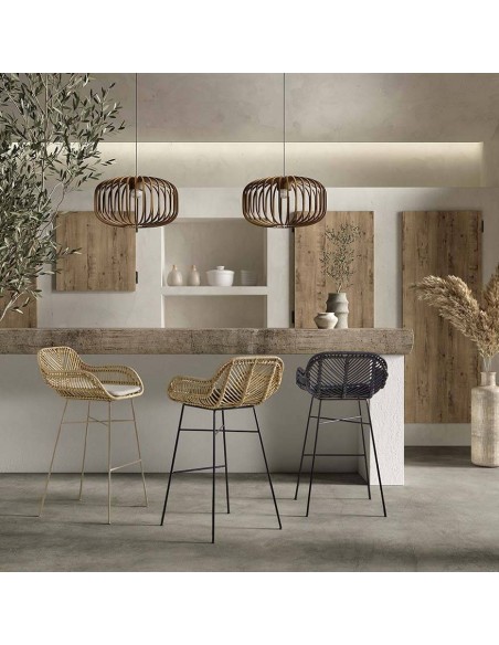 Banqueta de vime preto STARK 71, base metálica.