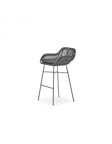 Taburete de ratan negro STARK 71, base metal.
