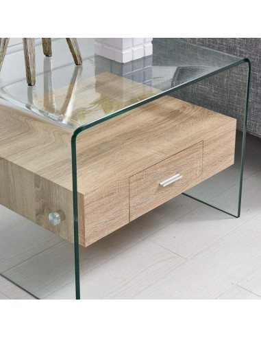 Mesa auxiliar MARLYN 50x50, madera, cristal curvado