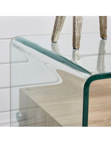 Mesa auxiliar MARLYN 50x50, madera, cristal curvado