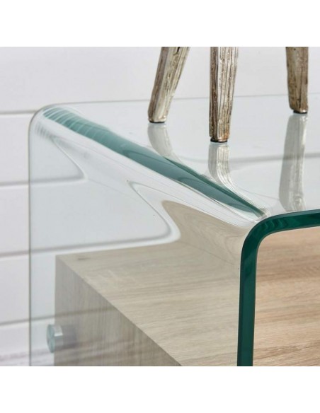 Mesa auxiliar MARLYN 50x50, madera, cristal curvado Mesa auxiliar MARLYN 50x50, madera, cristal curvado