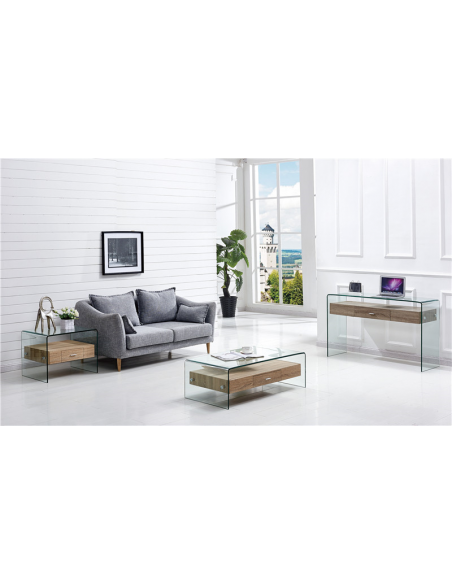 Mesa auxiliar MARLYN 50x50, madera, cristal curvado Mesa auxiliar MARLYN 50x50, madera, cristal curvado