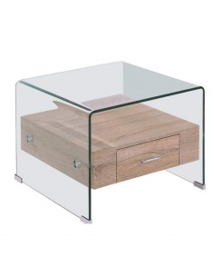 Mesa auxiliar MARLYN 50x50, madeira, vidro curvado