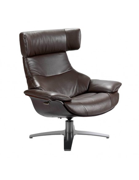 Sillón giratorio 5022 Angel Cerdá, piel chocolate con mecanismo relax.