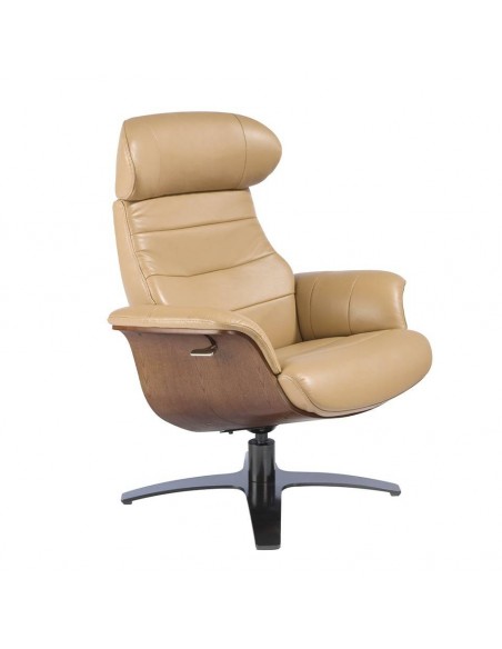 Poltrona giratória relaxante 5087 Angel Cerdá, estofada em couro areia.