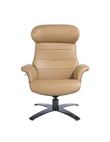 Sillón giratorio relax 5087 Angel Cerdá, tapizado en piel arena.