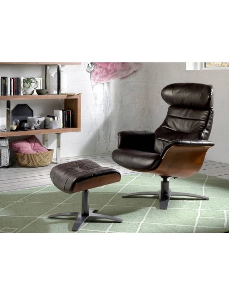 Sillón giratorio relax 5034 Angel Cerdá, piel marron chocolate.