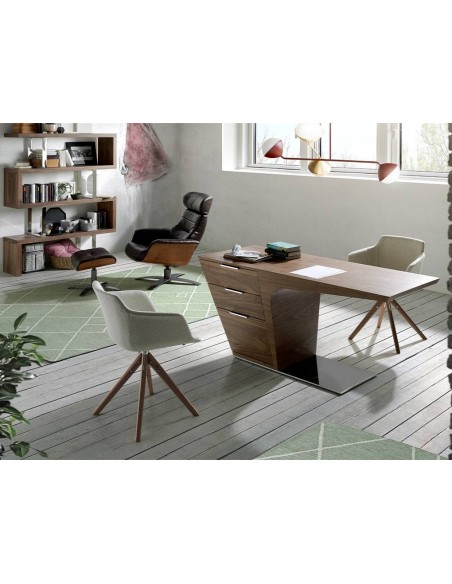 Ottoman giratorio Angel Cerdá 5035, piel marron chocolate.