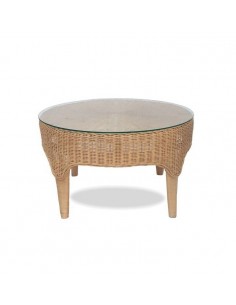 Mesa de centro CLARA 75 x 40, ratán natural y cristal.