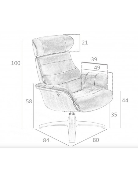 Poltrona giratória relaxante 5034 Angel Cerdá, couro marrom chocolate.