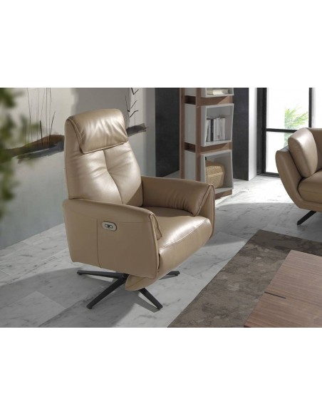 Poltrona dupla relax design italiano Angel Cerdá 5086 couro areia.