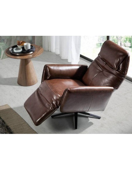 Sillón doble relax diseño Italiano Angel Cerdá 5056 piel marrón.