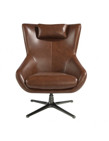 Sillón giratorio Angel cerdá 5089, cojín tapizado en piel coñac.
