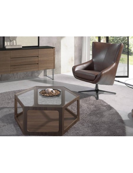 Sillón giratorio Angel cerdá 5089, cojín tapizado en piel coñac.