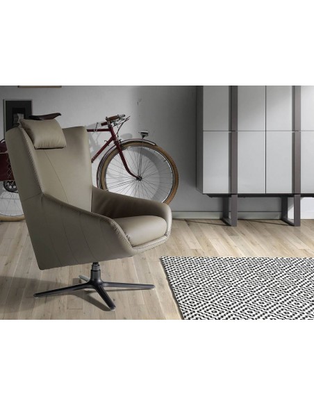 Sillón giratorio Angel cerdá 5044, cojín tapizado en piel visón.
