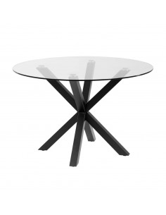 Mesa redonda de cristal Argo 119 y base de acero negro