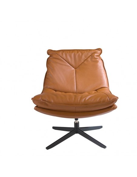 Poltrona giratória Angel Cerdá 5096, design italiano, couro marrom