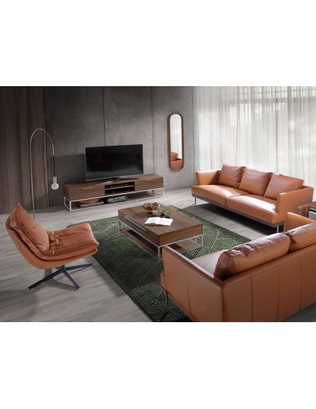 Poltrona giratória Angel Cerdá 5096, design italiano, couro marrom