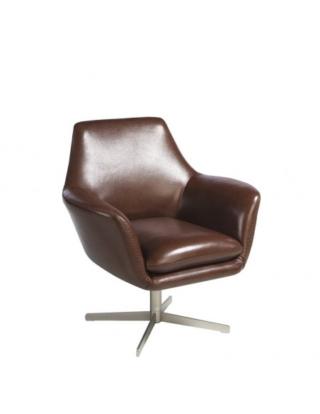 Poltrona giratória Angel Cerdá 5093, design italiano, couro marrom escuro