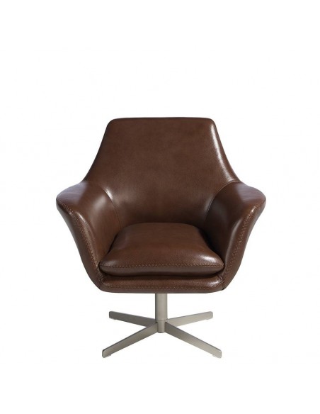 Poltrona giratória Angel Cerdá 5093, design italiano, couro marrom escuro
