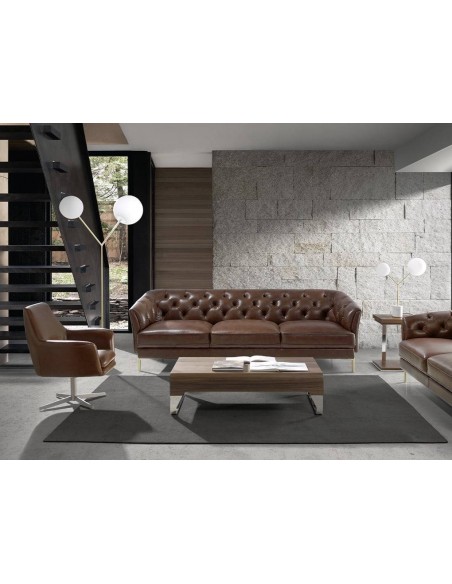 Poltrona giratória Angel Cerdá 5093, design italiano, couro marrom escuro
