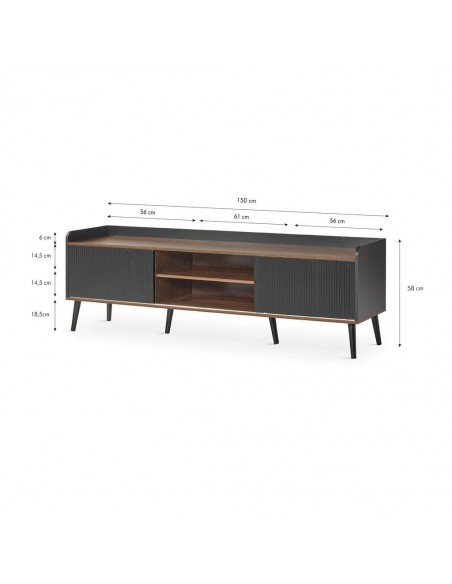Mueble de TV DOVER 180 x 45, color negro y nogal
