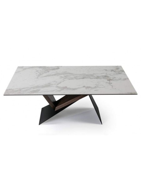 MESA de COMEDOR NOA 180x90, porcelanico, metal, nogal