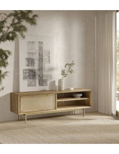 Mueble TV ANDES 165 x 45, madera natural y metal dorado 2