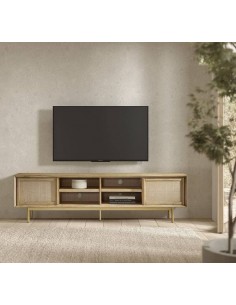 Mueble TV ANDES 200 x 45, madera natural y metal dorado 2
