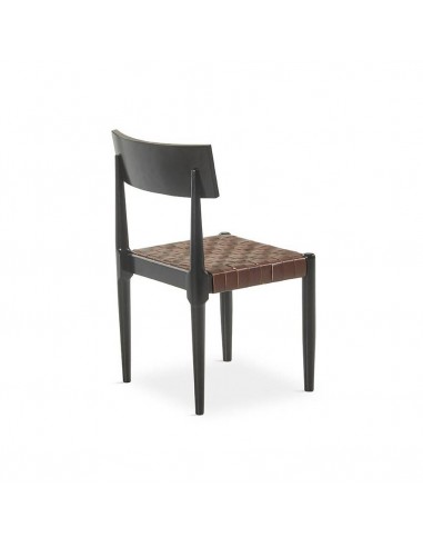 Silla Calixta de piel marron y madera con...