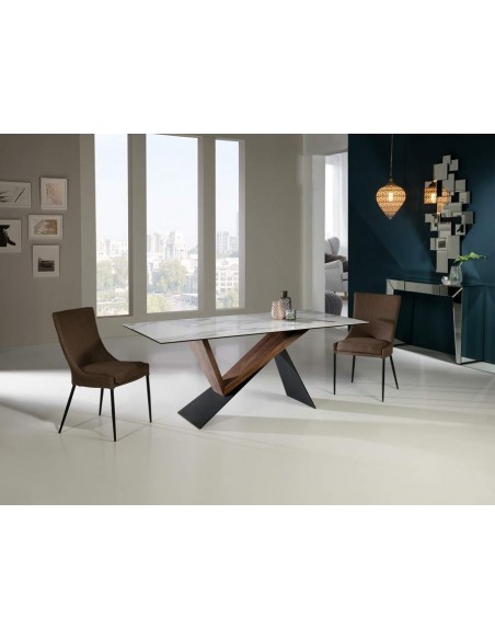 MESA de sala de JANTAR NOA 180x90, porcelânico, metal, nogueira