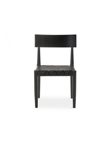 Silla Calixta de piel y madera con acabado en...