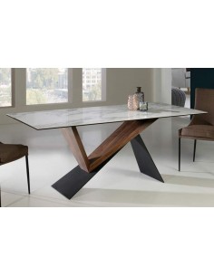 MESA de COMEDOR NOA 180x90, porcelanico, metal, nogal