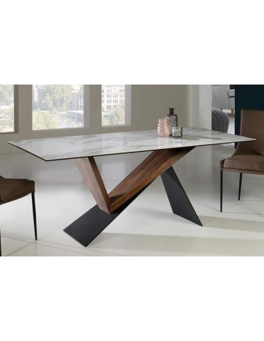 MESA de COMEDOR NOA 180x90, porcelanico, metal, nogal