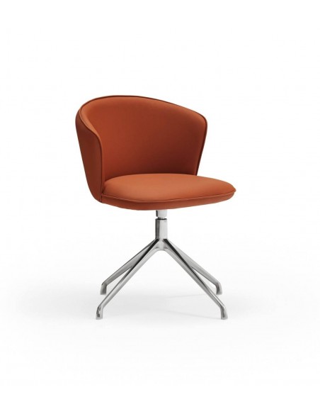 SILLA DE TEULAT ADD GIRATORIA EN CUERO SINTÉTICO COLOR TERRACOTA PATAS CROMADAS.