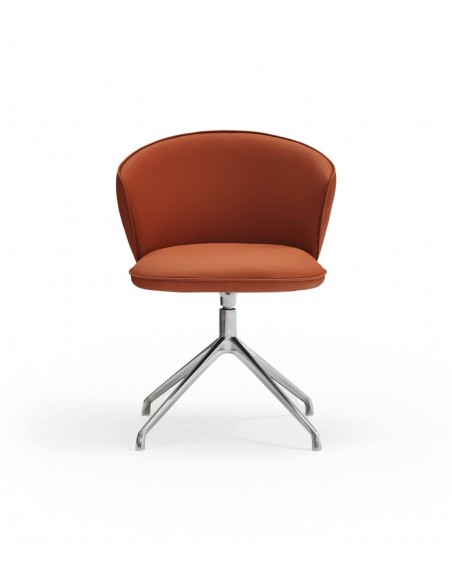 SILLA DE TEULAT ADD GIRATORIA EN CUERO SINTÉTICO COLOR TERRACOTA PATAS CROMADAS.