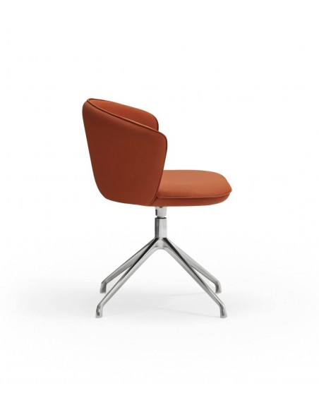 SILLA DE TEULAT ADD GIRATORIA EN CUERO SINTÉTICO COLOR TERRACOTA PATAS CROMADAS.