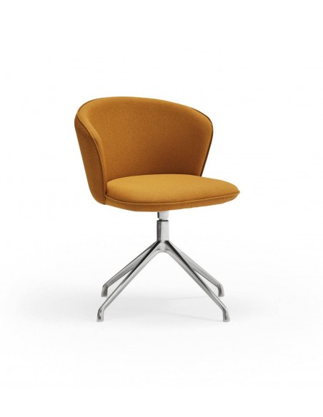SILLA DE TEULAT ADD GIRATORIA EN TEJIDO MOSTAZA PATAS CROMADAS.