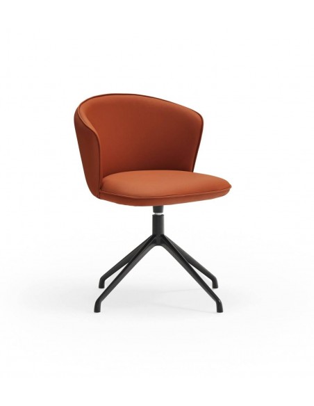 SILLA DE TEULAT ADD GIRATORIA EN CUERO SINTÉTICO COLOR TERRACOTA PATAS NEGRAS.