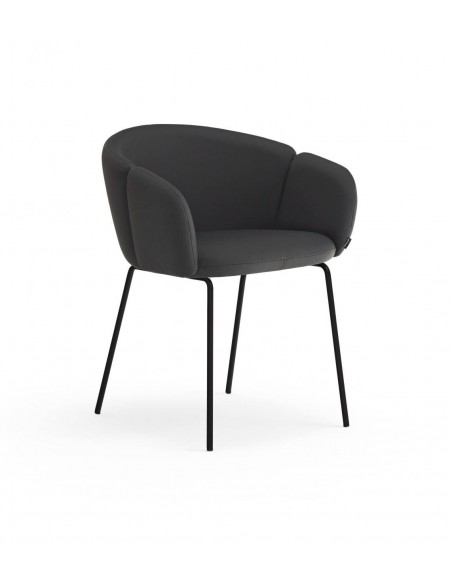 SILLA DE TEULAT ADD CON BRAZOS EN CUERO SINTÉTICO NEGRO Y PATAS DE METAL NEGRAS.