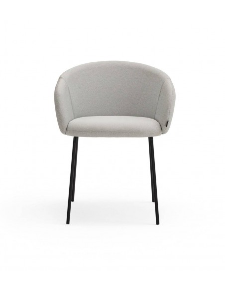SILLA DE TEULAT ADD CON BRAZOS EN TEJIDO GRIS CLARO Y PATAS DE METAL NEGRAS.