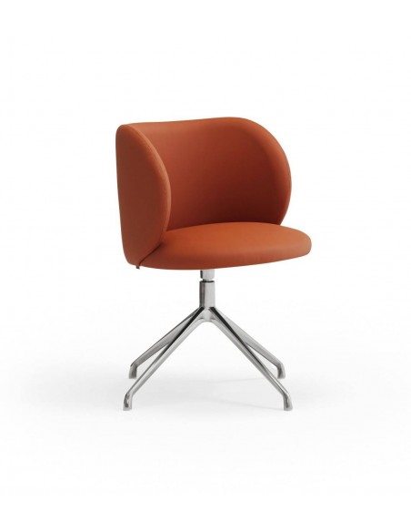 CADEIRA GIRATÓRIA TEULAT MOGI, COURO SINTÉTICO TERRACOTTA e base CROMADAS.