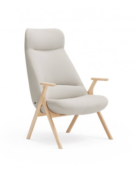 POLTRONA TEULAT DINS, TECIDO CREME e MADEIRA.