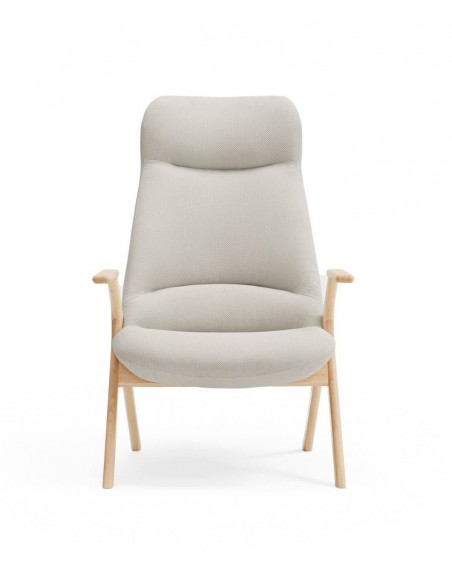 POLTRONA TEULAT DINS, TECIDO CREME e MADEIRA.