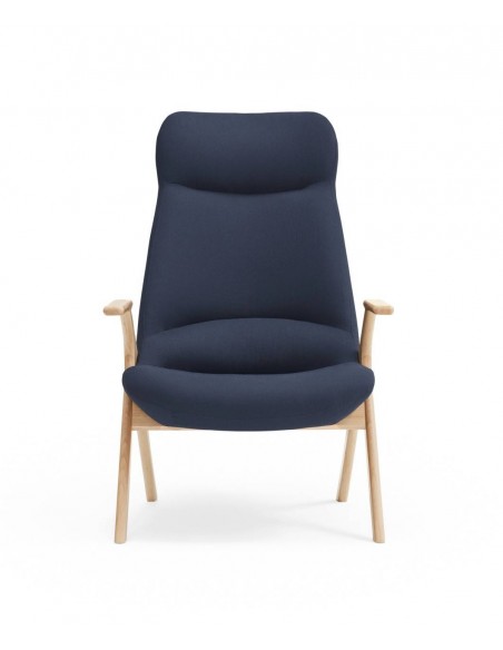 POLTRONA TEULAT DINS, TECIDO AZUL ESCURO e MADEIRA.