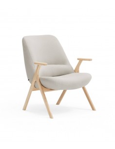 POLTRONA BAIXA TEULAT DINS, TECIDO CREME e MADEIRA.